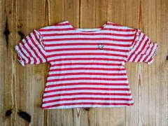 赤と白ボーダー　五分袖　 5分袖　ネコ刺繍 Tシャツ　綿　110のサムネイル