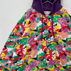 SMOOCH 総柄 ピクセル ジップパーカー L相当 カラフル 個性派