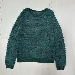 緑色 クルーネック ニットセーター 長袖　日本製
