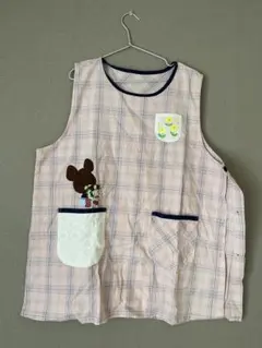 くまのがっこう　ピンクチェック　はなかざり　エプロン 4L~5L 保育士