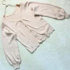 マジェスティックレゴン ボリュームスリーブ リブニットカーディガン ベージュ M