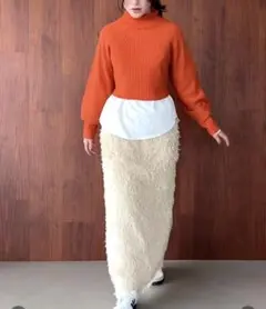 Ungridオレンジ リブ編み タートルネック セーター