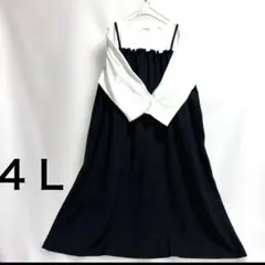 新品【4Ｌ】大きいサイズキャミ重ね着風Ａラインワンピース