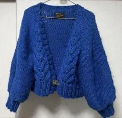 Kastane ローゲージニット　ショート丈カーディガン　ブルー