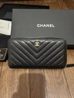 CHANEL 長財布 Vステッチラウンドファスナー ブラックのサムネイル