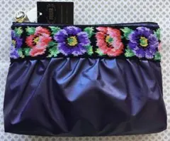 FEILER フェイラー 花柄刺繍ポーチ 紫 新品