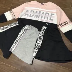 女の子長袖カットソー 140cmピンク/黒　パンツ3点　計4点セット