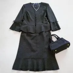 美品✨エムズグレイシー◇リボンドット スーツセット セレモニー ペプラム 40