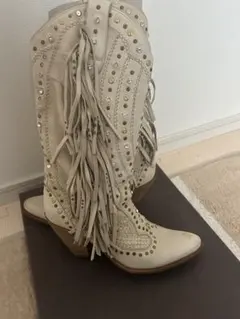 フリンジ付きホワイトウエスタンブーツ 36 限定品