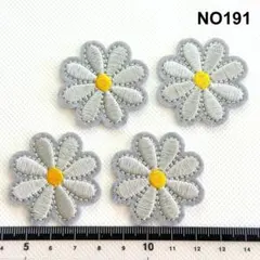 NO191 グレー 花モチーフ4枚 アイロンワッペン