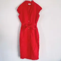 春服 Calvin Klein 赤 シャツワンピース 膝丈 ウエストリボン 希少
