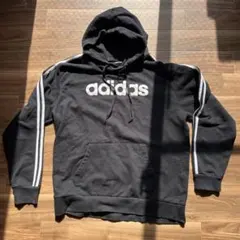 希少 4XO アディダス ビッグロゴ パーカー ブラック スリーストライプ 5L