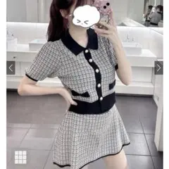 カーディガンxフレアミニスカートラメツイードセットアップ