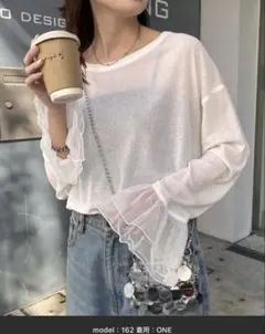 チャオパニックティピー　袖レース切替アソートフレアスリーブシアーTee