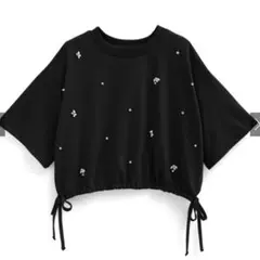 GRL ビジューパールドロストTシャツ［fu147］ カットソー ブラック