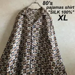 상태좋음 一点物 80's ポロ総柄 シルクパジャマシャツ XL スリーピングシャツ