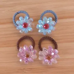 ラメ入り花　ヘアゴム4個セット