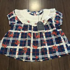 Cottoli チェック柄 花柄 スモッキング ブラウス