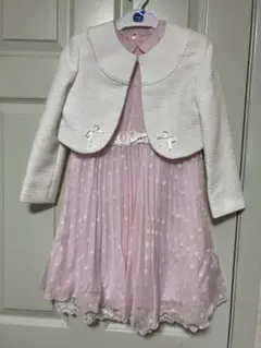 130 フォーマルワンピース　ジャケット ピンク ホワイト　水玉模様 セット