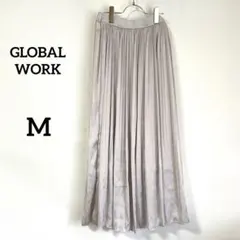 【グローバルワーク】プリーツスカート M ライトベージュ ウエストゴム 光沢感のサムネイル