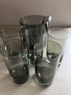 スモークグレー ガラスグラス5個 アイスペールセット　昭和レトロ