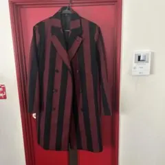 theory 黒と赤のストライプ ダブルブレスト チェスターコート