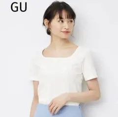GU ジーユー　リブスクエアネックコンパクトT(半袖) 白【M】無地