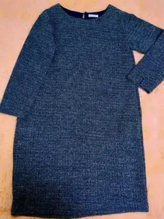 ほぼ未使用 キラキラ♡高品質 ネイビー ツイード ロング丈 ワンピース Lサイズ