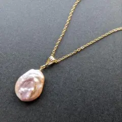 パープルピンク　淡水　バロックパール　ネックレス