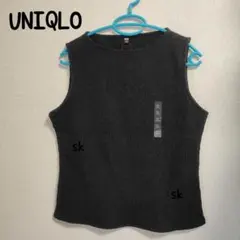 UNIQLO◇シャーリングボートネックTノースリーブ◇ブラック