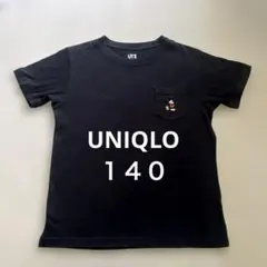 UNIQLOキッズ　１４０　ミッキーマウス刺繍 黒Tシャツ ブラック