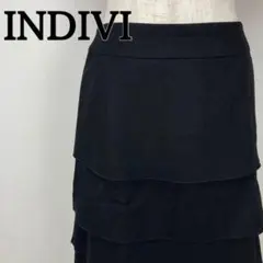 INDIVI インディヴィ　ブラック ティアード　スカート　ウール　黒　S　膝丈