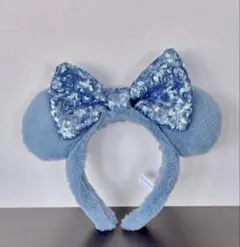 ディズニー カチューシャ もこもこ ふわふわ スパンコール 水色 ミニー
