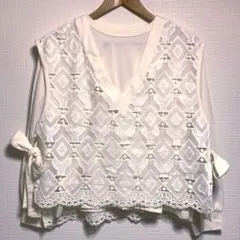【美品】BEAMS HEART レースベスト＆ロンT 重ね着 オフホワイト XL