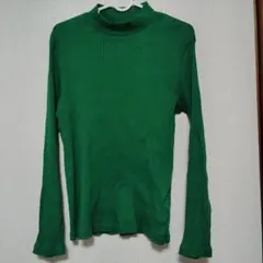 ユニクロ　UNIQLO リブハイネックT(長袖) XLサイズ グリーン