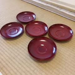 【昭和レトロ】朱塗り 小皿　茶托　 5枚セット 漆器風