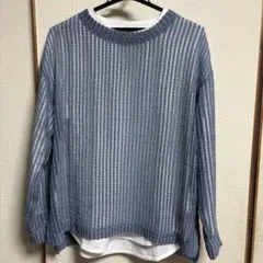 ブルー 春にぴったり　Mサイズ 長袖カットソー　重ね着　シャツ　レディース