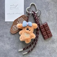 じゃらじゃらキーホルダー くま もこもこ バッグチャーム キーホルダー ブラウン