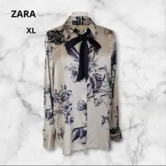 ZARA ザラ　リボンタイ　花柄プリントブラウス シャツ XL　総柄