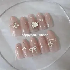 【サイズ、カラー変更】ネイルチップ ワンホン キラキラ ハート リボン ガーリー