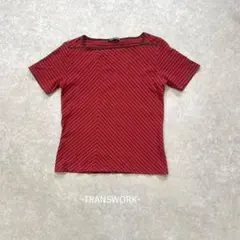 TRANSWORK/ボーダーカットソー/M/赤×茶/半袖/カジュアル/日本製のサムネイル