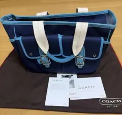 COACH ネイビー/ターコイズ トートバッグ
