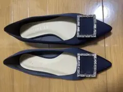 LE TALON ビジュー付き　フラットシューズ ネイビー