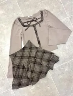 evelyn チェックカットセットアップ