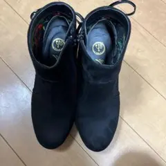 黒 スエード レースアップ ブーティ