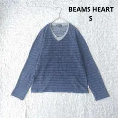 【ビームスハート】重ね着風カットソー　ロンT　杢ブルー　メンズ　S