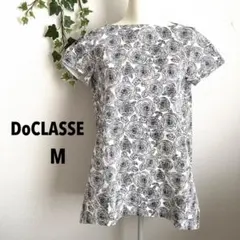 DoCLASSE【M】レディースチュニックカットソー　白黒　花柄　モノトーンのサムネイル