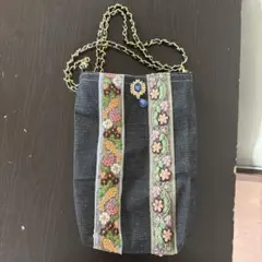 デニム刺繍ポシェット チェーンストラップ
