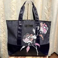 ✨人気✨LONGCHAMP ロンシャン トートバッグ デニム ネイビー色 刺繍