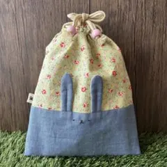 【生えうさぎの給食袋】オリジナルハンドメイド入園入学グッズ巾着　青　25×20